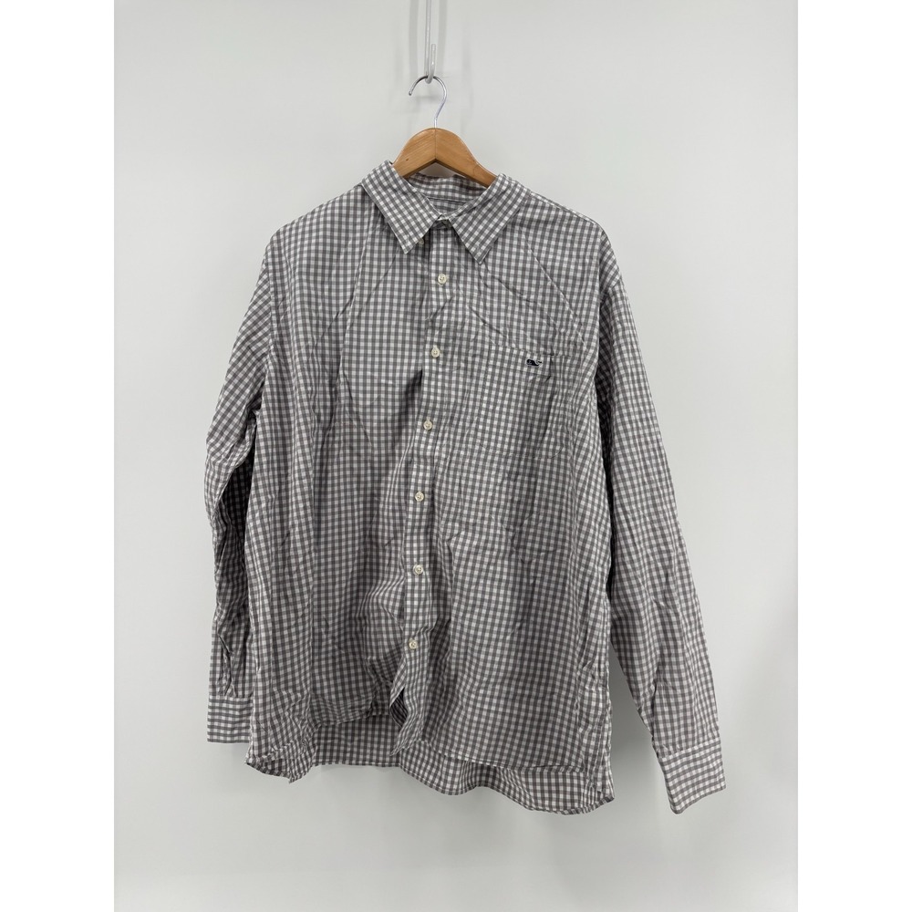 Vineyard Vines Mens 2XL Gray White Check Stretch Classic Fit Button Down Shirt